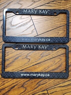 Mary Kay Canada License Plate Frame Set Pair Black Heart Pattern Plastic Vanity